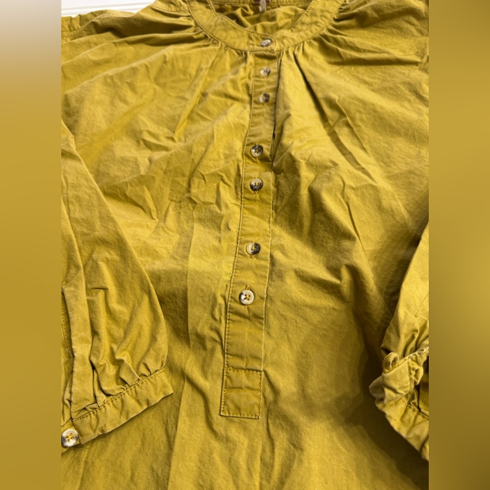 Free People 1/2 Button Mandarin Collar Oversized Yellow Tunic Blouse Sz XS - Picture 2 of 7